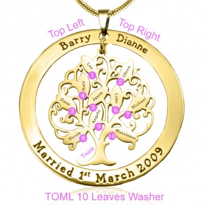 personalized Tree of My Life Washer Necklace 10 - 18ct Gold Plated - Name My Jewelry ™