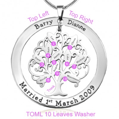 personalized Tree of My Life Washer Necklace 10 - Sterling Silver - Name My Jewelry ™
