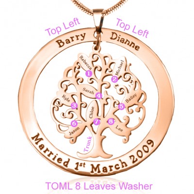 personalized Tree of My Life Washer 8 - 18ct Rose Gold Plated - Name My Jewelry ™