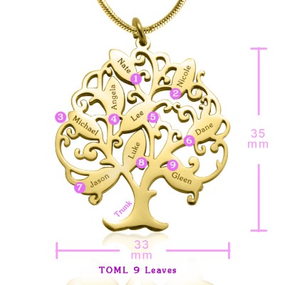 personalized Tree of My Life Necklace 9 - 18ct Gold Plated - Name My Jewelry ™