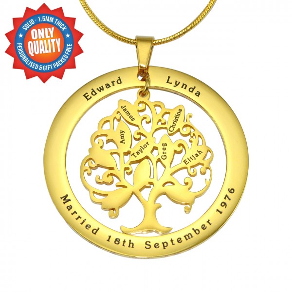 personalized Tree of My Life Washer Necklace 10 - 18ct Gold Plated - Name My Jewelry ™