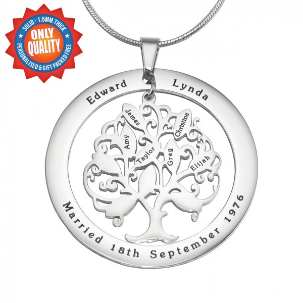 personalized Tree of My Life Washer Necklace 10 - Sterling Silver - Name My Jewelry ™