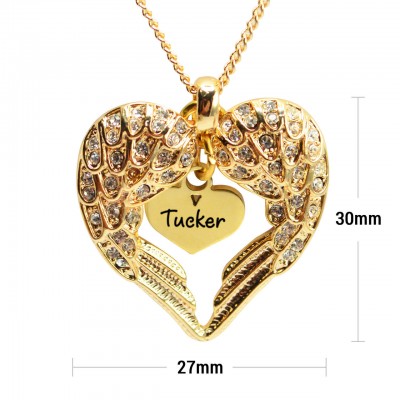 personalized Angels Heart Necklace with Heart Insert - 18ct Gold Plated - Name My Jewelry ™