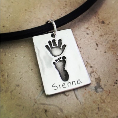 925 Sterling Silver Hand/Foot Print Double Dogtag - Name My Jewelry ™