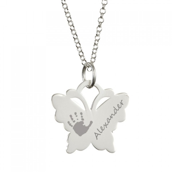 Engraved Butterfly Handprint Necklace - Name My Jewelry ™