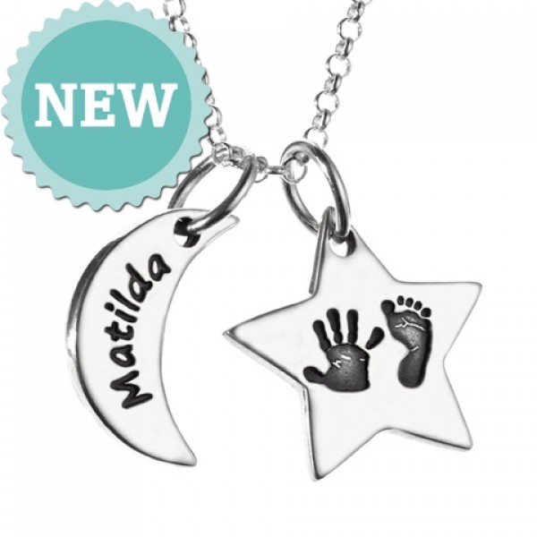 Moon & Star Hand & Foot Print Necklace - Name My Jewelry ™