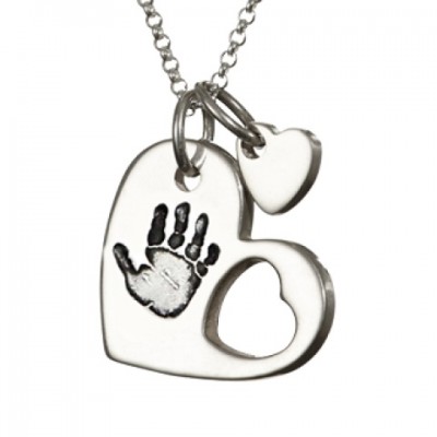 925 Sterling Silver Cut Out Heart Handprint Necklace - Name My Jewelry ™