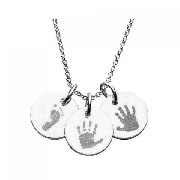 925 Sterling Silver Hand/Footprint Engraved Disc Pendant - Name My Jewelry ™