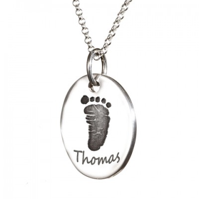 925 Sterling Silver Hand / Footprint Oval Charm - Name My Jewelry ™