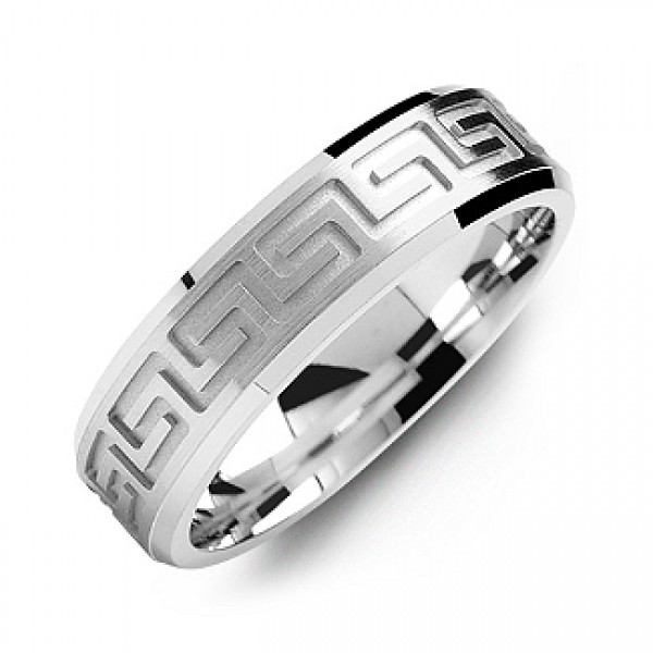 Greek Key Eternity Grooved Men's Ring - Name My Jewelry ™