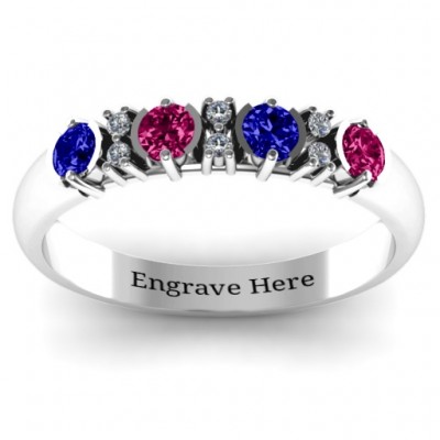 3-6 Stone Circular Half Bezel and Twin Accent Ring  - Name My Jewelry ™
