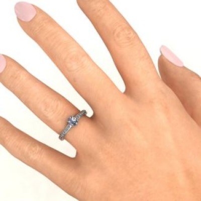8 Prong Solitaire Set Ring with Twin Channel Accent Rows - Name My Jewelry ™