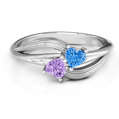 A  Couple  of Hearts Ring with Cubic Zirconias Stones  - Name My Jewelry ™