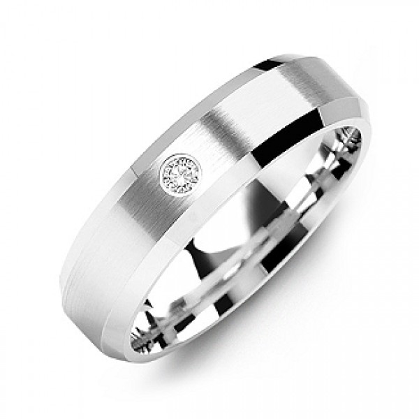 Beveled-Edge Brushed Men's Gemstone Ring  - Name My Jewelry ™