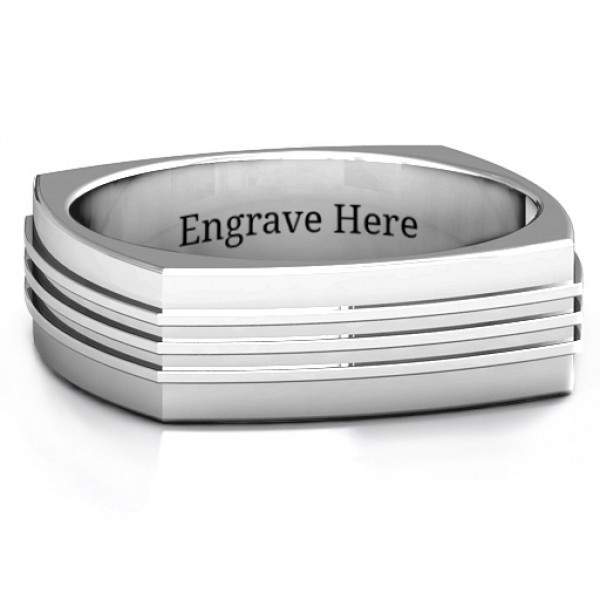 Bridge Grooved Square-shaped Men's Ring - Name My Jewelry ™