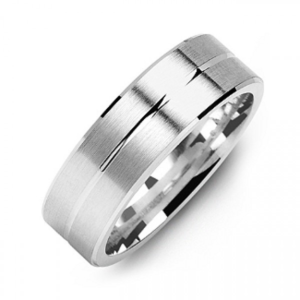 Brushed Men's Ring with Beveled Edges and Lined Centre - Name My Jewelry ™