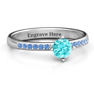 Centre Round Stone Ring with Twin Accent Rows  - Name My Jewelry ™