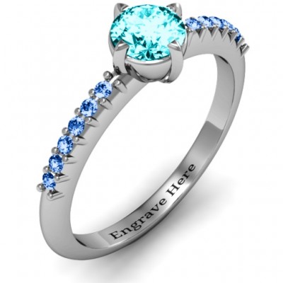 Centre Round Stone Ring with Twin Accent Rows  - Name My Jewelry ™