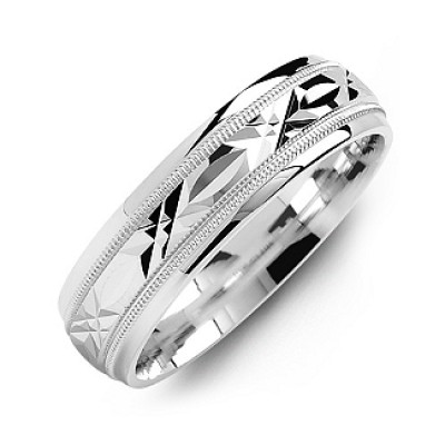 Classic Men's Ring with Diamond Cut Pattern - Name My Jewelry ™