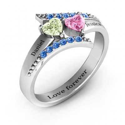 Diagonal Dream Ring With Heart Stones  - Name My Jewelry ™