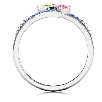 Diagonal Dream Ring With Heart Stones  - Name My Jewelry ™