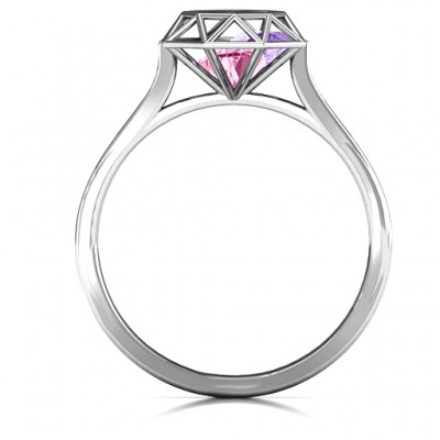 Diamond Cage Ring with Encased Heart Stones  - Name My Jewelry ™