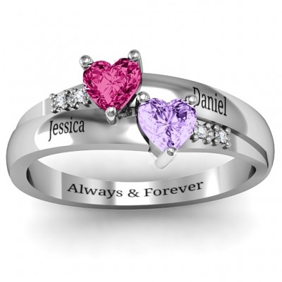Double Heart Gemstone Ring with Accents  - Name My Jewelry ™