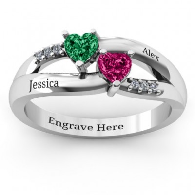 Dual Hearts with Accents Ring - Name My Jewelry ™