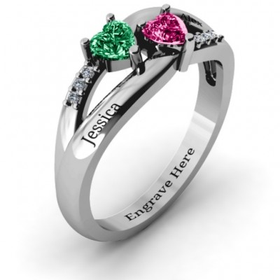Dual Hearts with Accents Ring - Name My Jewelry ™
