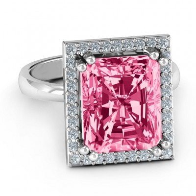 Emerald Cut Statement Ring with Halo - Name My Jewelry ™