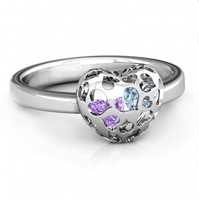 Encased in Love Petite Caged Hearts Ring with Infinity Band - Name My Jewelry ™