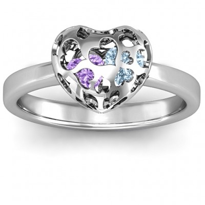 Heart Cut-out Petite Caged Hearts Ring with Infinity Band - Name My Jewelry ™
