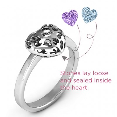 Heart Cut-out Petite Caged Hearts Ring with Infinity Band - Name My Jewelry ™