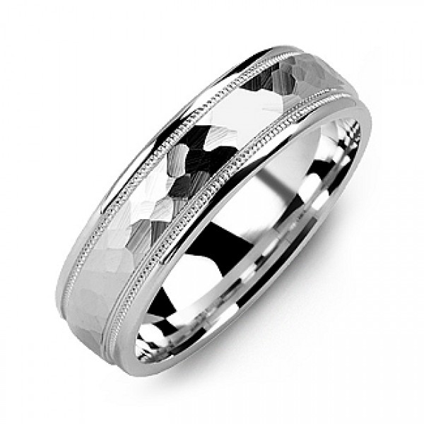 Matte Hammer-Cut Men's Ring with Milgrain Detail - Name My Jewelry ™