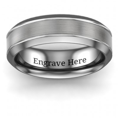 Men's Beveled Edge Brushed Centre Tungsten Ring - Name My Jewelry ™