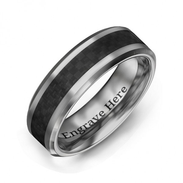 Men's Black Carbon Fiber Inlay Polished Tungsten Ring - Name My Jewelry ™