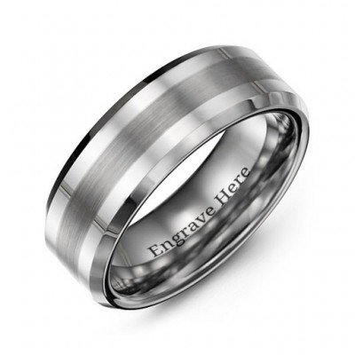 Men's Brushed Centre Stripe Polished Tungsten Ring - Name My Jewelry ™