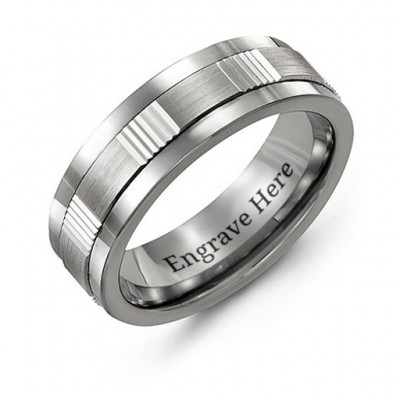 Men's Brushed Ribbed Tungsten Band Ring - Name My Jewelry ™