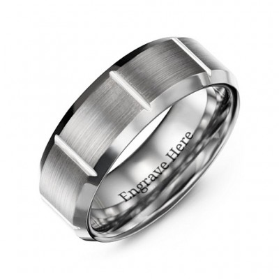 Men's Brushed Vertical Grooved Polished Tungsten Ring - Name My Jewelry ™