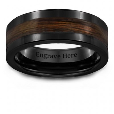 Men's Ceramic Ring With Wooden Inlay - Name My Jewelry ™