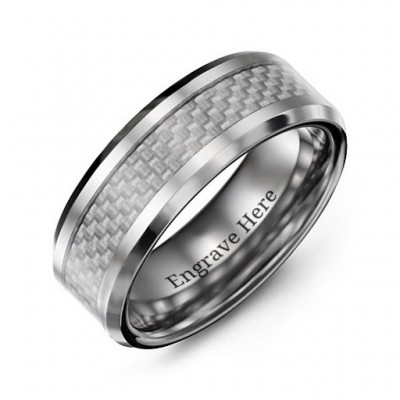 Men's Clear Carbon Fiber Inlay Polished Tungsten Ring - Name My Jewelry ™