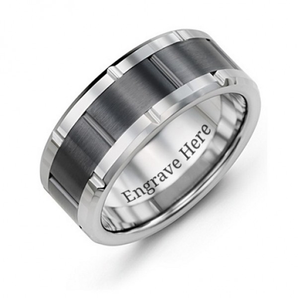Men's Grooved Bicolour Tungsten Ring - Name My Jewelry ™