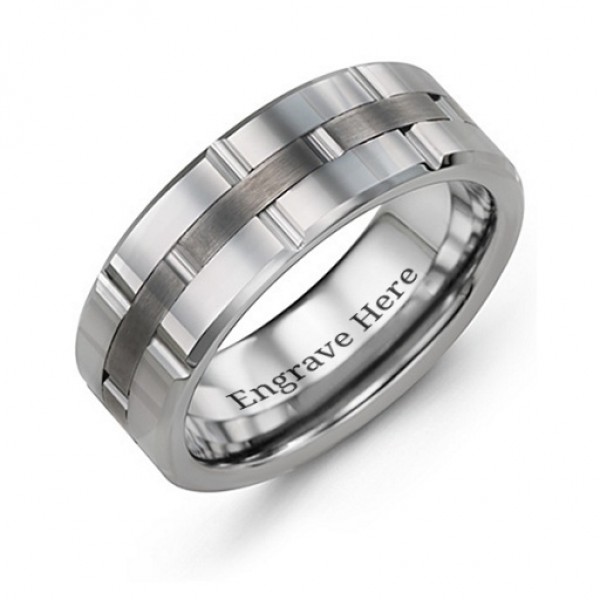 Men's Grooved Layers Tungsten Ring - Name My Jewelry ™