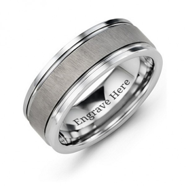 Men's Grooved Tungsten Ring with Brushed Centre - Name My Jewelry ™