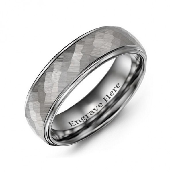 Men's Hammered Centre Polished Tungsten Ring - Name My Jewelry ™