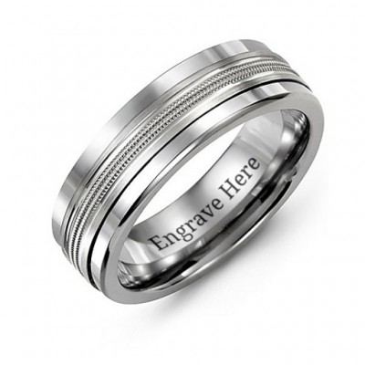 Men's Modern Beaded Centre Tungsten Band Ring - Name My Jewelry ™