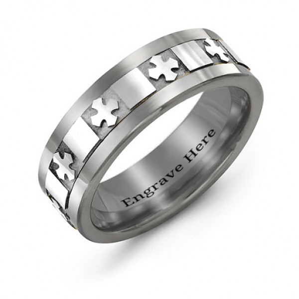 Men's Polished Crosses Tungsten Band Ring - Name My Jewelry ™