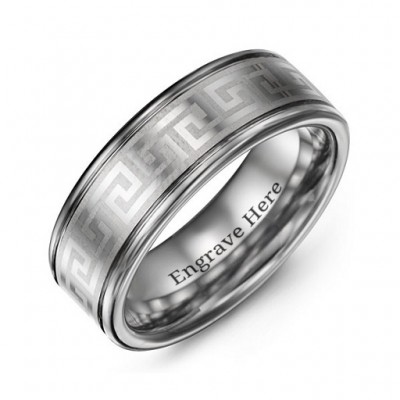 Men's Polished Eternal Greek Key Tungsten Ring - Name My Jewelry ™