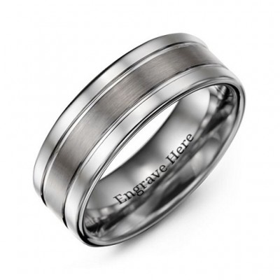 Men's Polished Tungsten Brushed Centre Ring - Name My Jewelry ™