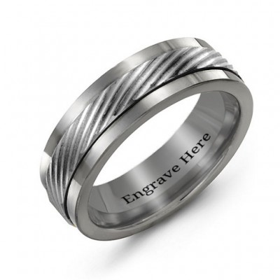 Men's Polished Tungsten Detailed Centre Band Ring - Name My Jewelry ™
